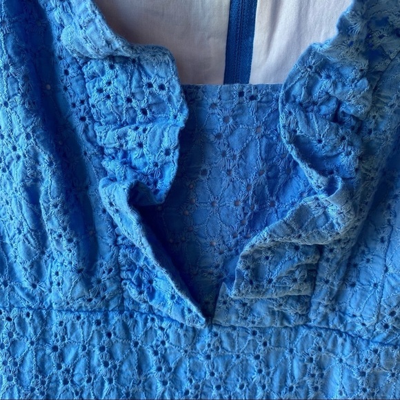 Lilly Pulitzer lined eyelet Textured Blue Ruffle Dress like new size small - Picture 6 of 8